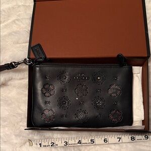 Coach Black Leather Clutch with Floral Design